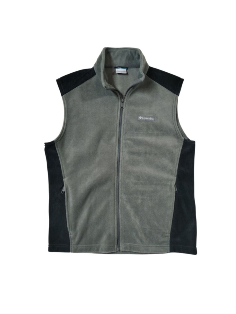 Columbia Vest Mens Medium Gray Black Fleece Full Zip Pockets Hiking
